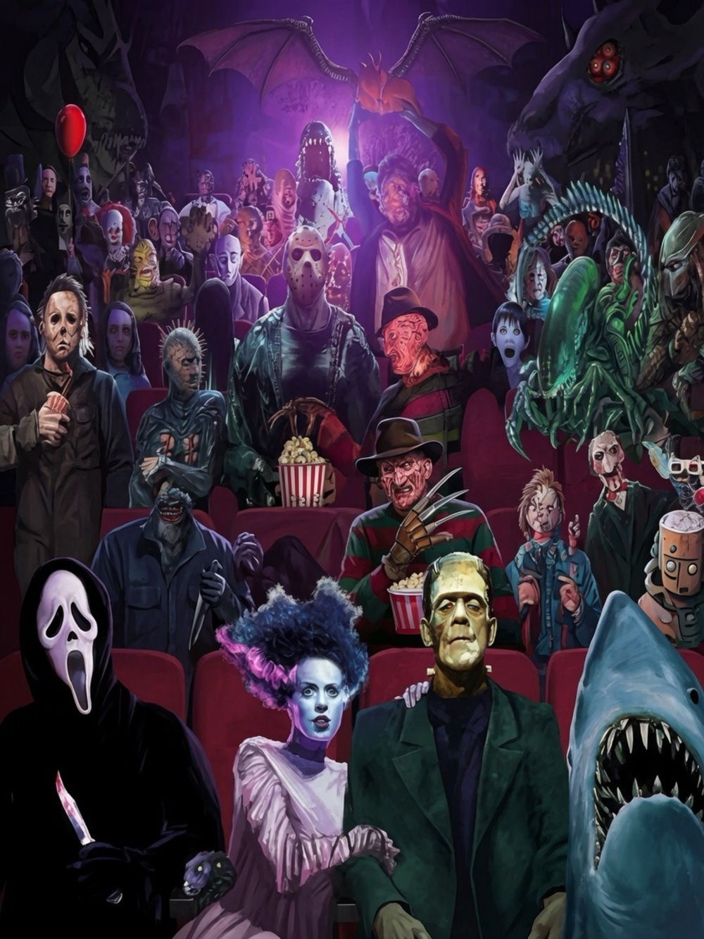 Horror Icons Movie Night Art Print - Multicolor - Picture 2 of 5